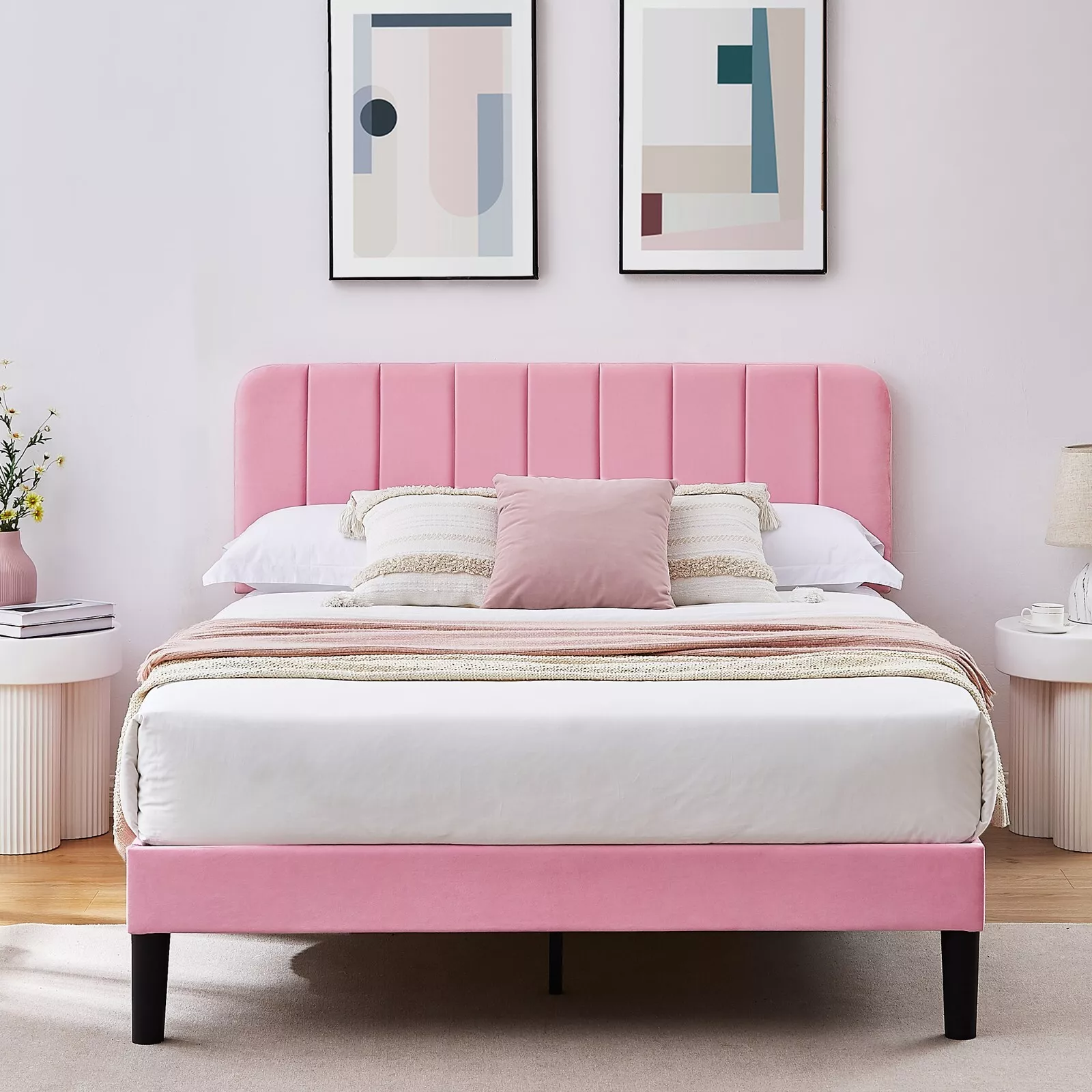 Upholstered Bed Frame Platform Full Queen Size wit